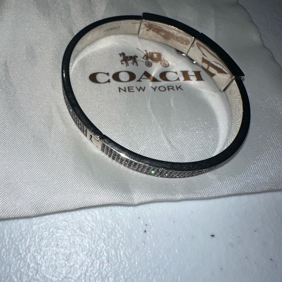 Coach New York Silver Hinged Bangle Bracelet with Crystals - Picture 2 of 5